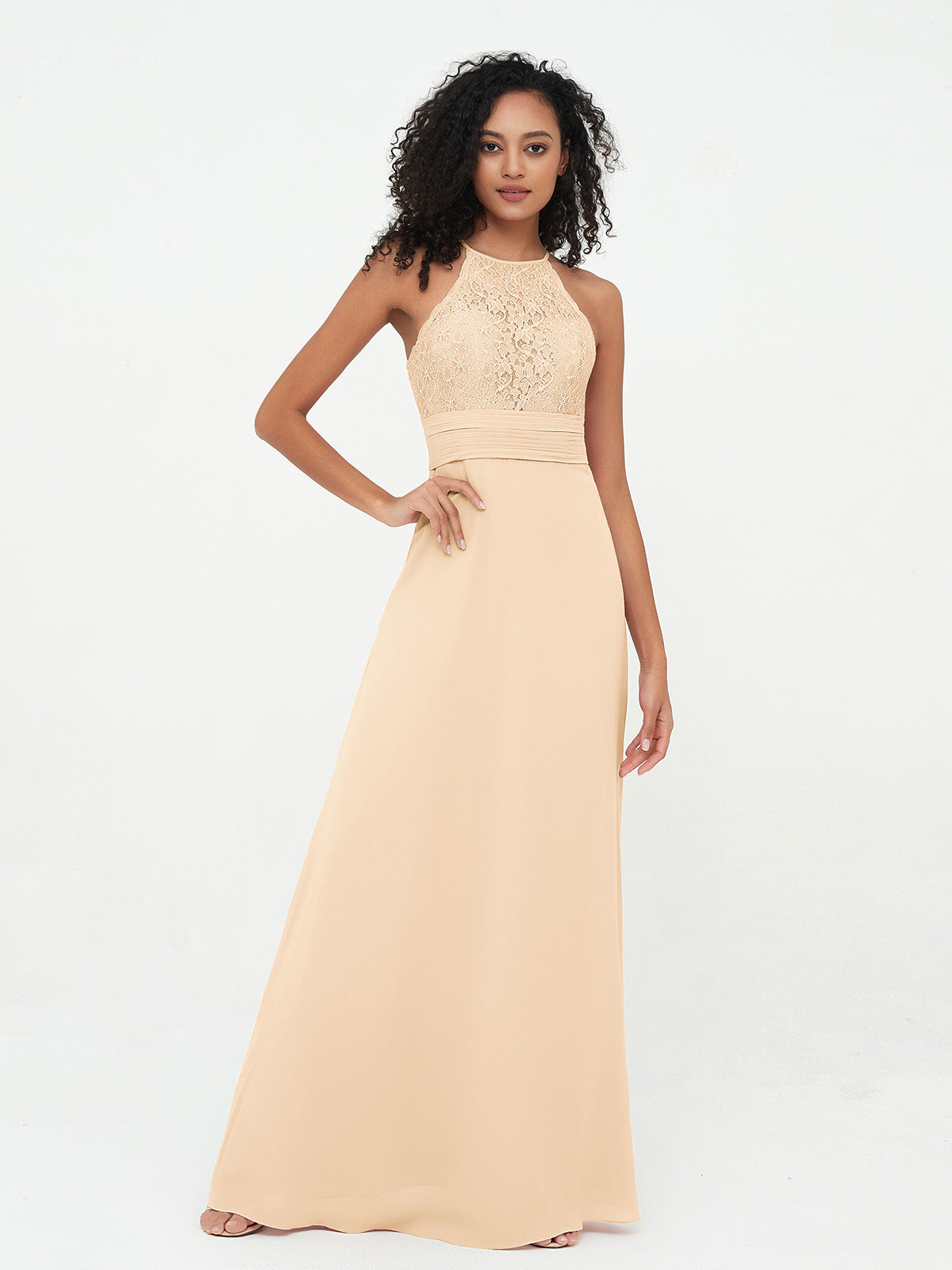 Halter V-neck Chiffon Dress with Open Back Tangerine Plus Size