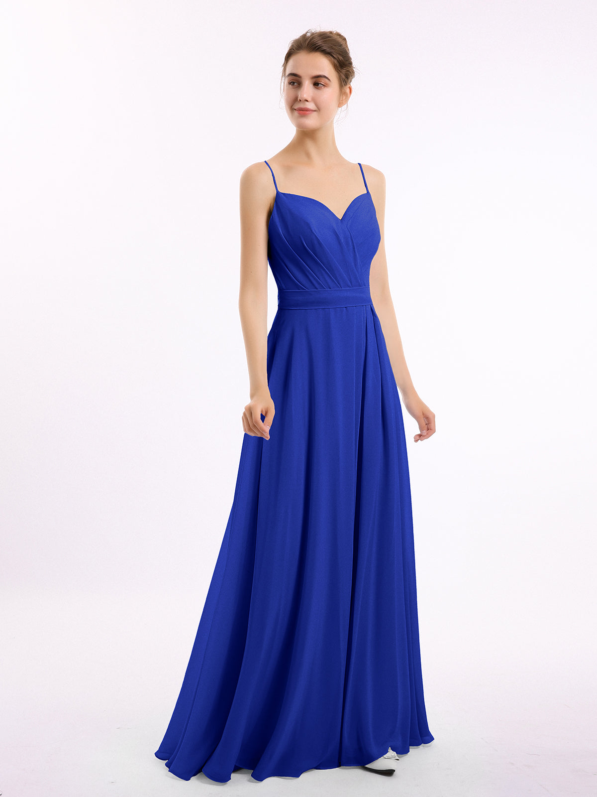 BABARONI Spaghetti Strap Sweetheart Neck Chiffon Dress Royal Blue Plus Size, Royal Blue / US18