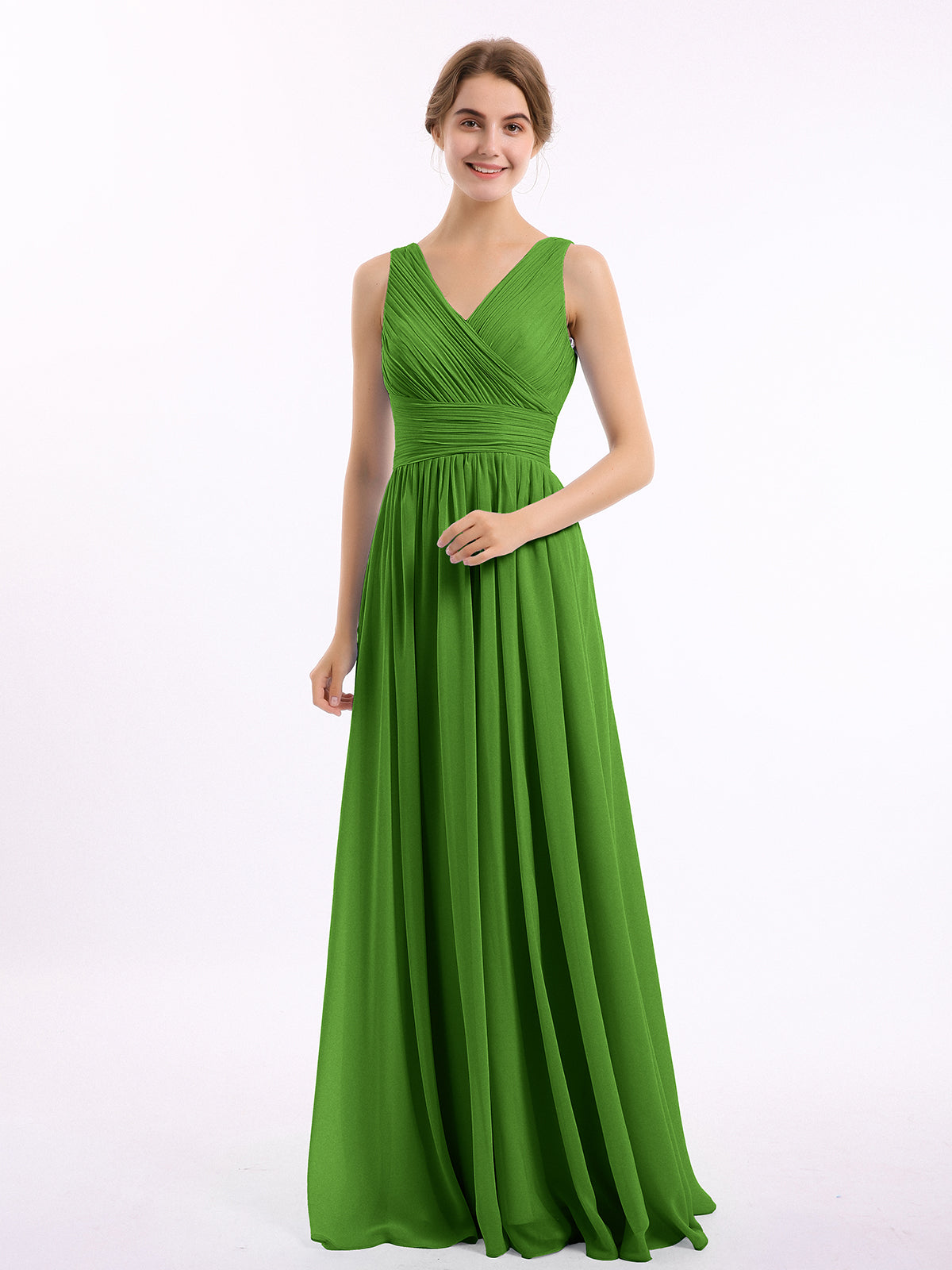 Square Neckline Ruched Chiffon Floor-length Dress Moss main image 1