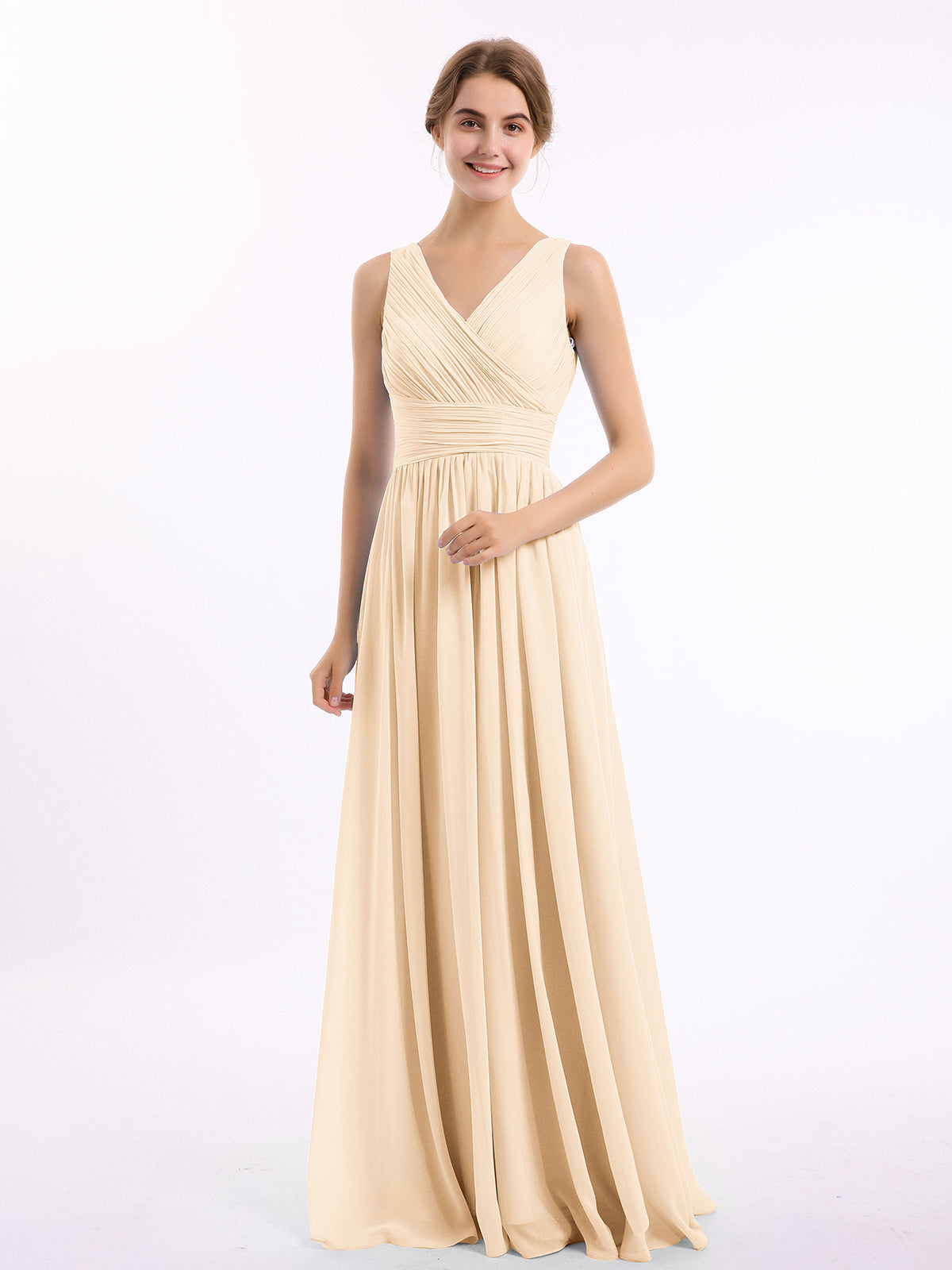 BABARONI V Neckline Floor Length Chiffon Dresses Peach, Peach / US0