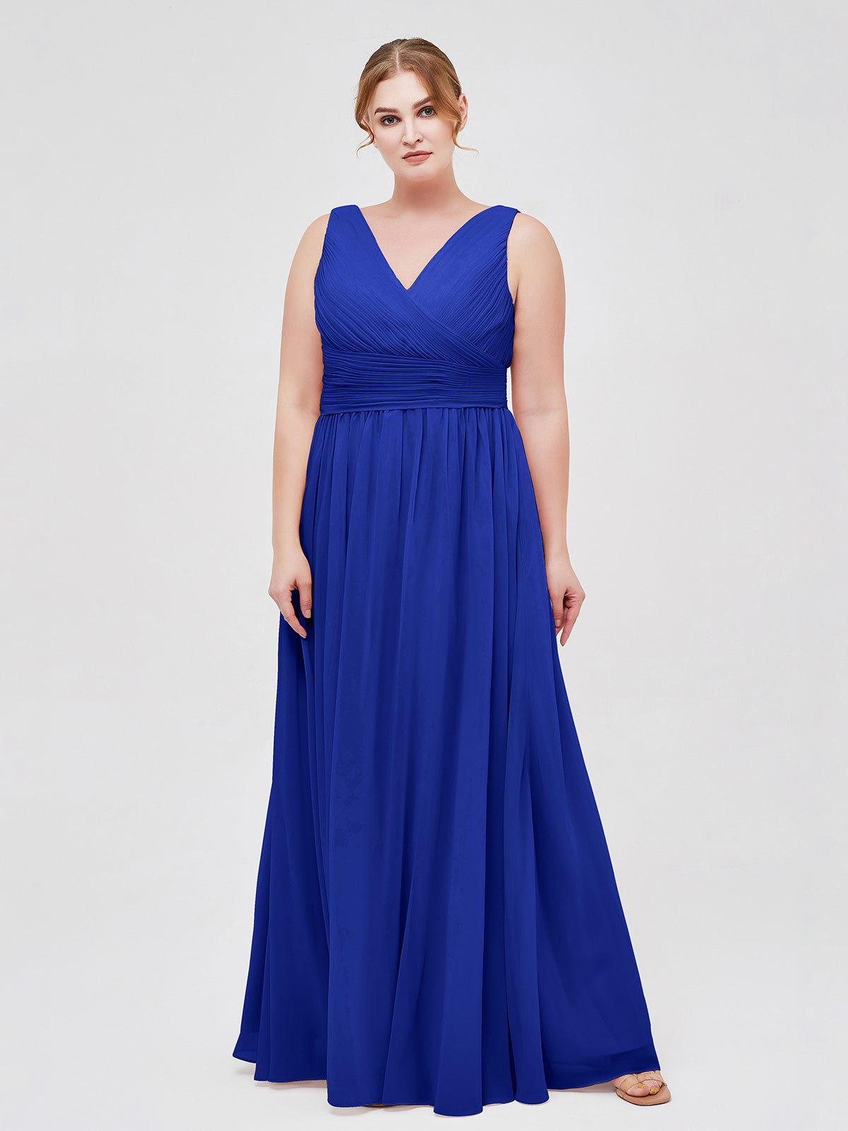 Square Neckline Ruched Chiffon Floor-length Dress Sky Blue