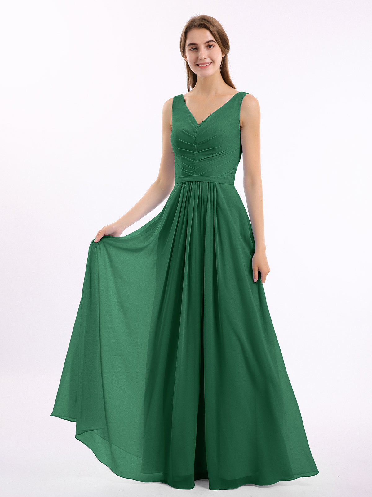 BABARONI V-neck Chiffon Long Dress of Bridesmaids Dark Green, Dark Green / US0 BABARONI V-neck Chiffon Long Dress of Bridesmaids Dark Green, Dark Green / US0