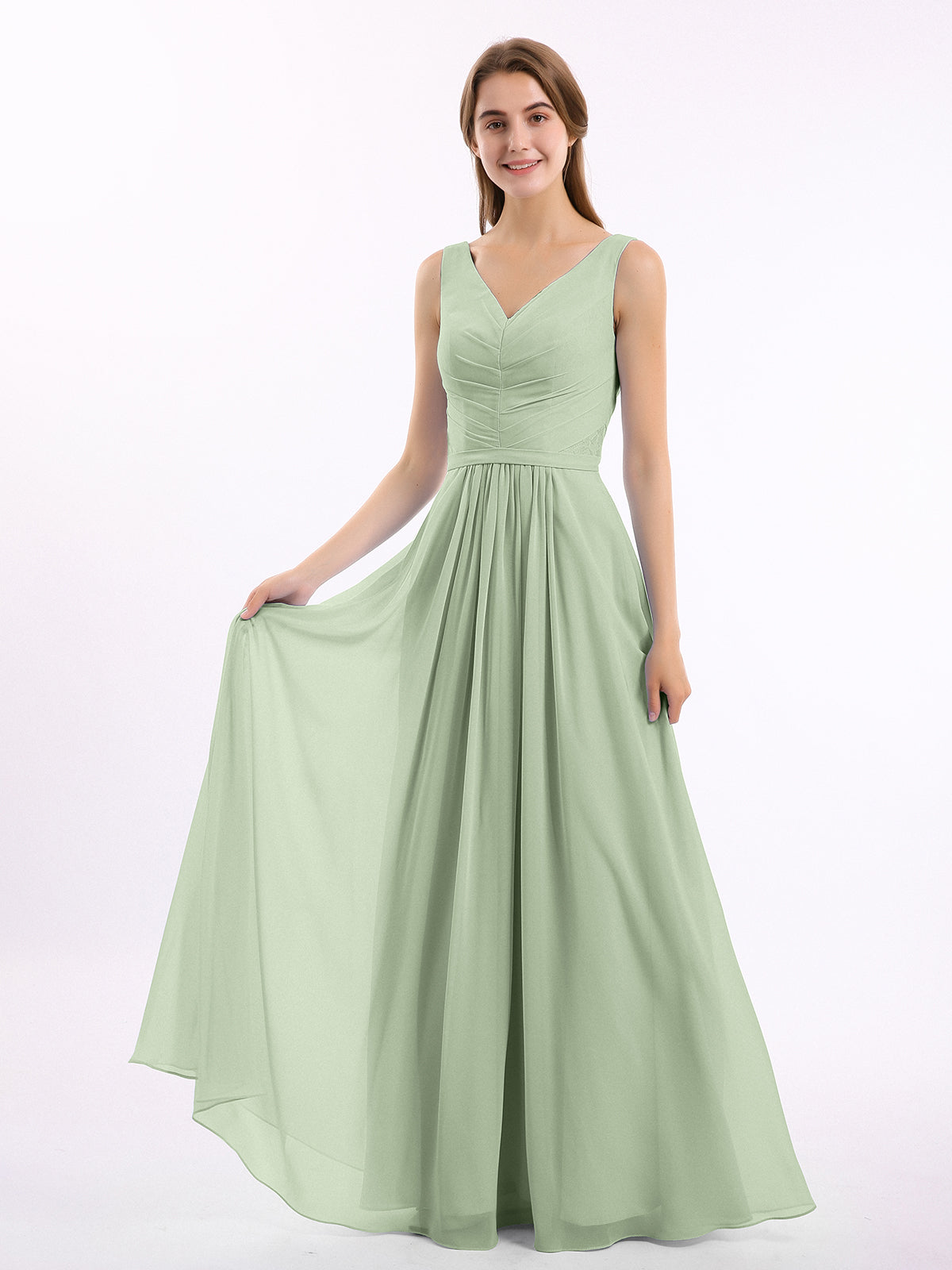 blue dress for baby girl BABARONI V-Neck Chiffon Long Dress of Bridesmaids Dusty Sage, Dusty Sage / US0