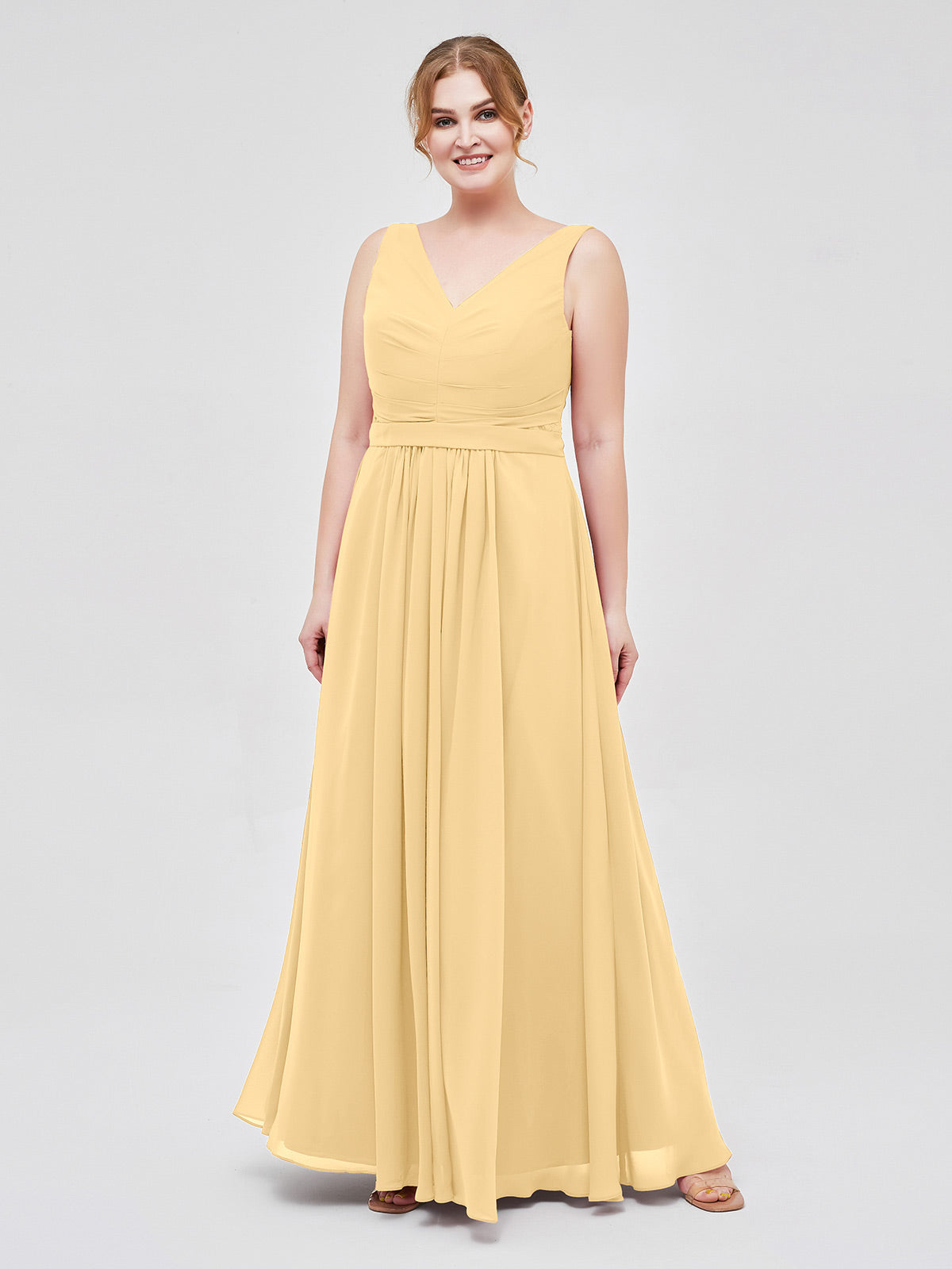 BABARONI V-neck Chiffon Long Dress of Bridesmaids Gold, Gold / US0 BABARONI V-neck Chiffon Long Dress of Bridesmaids Gold, Gold / US0
