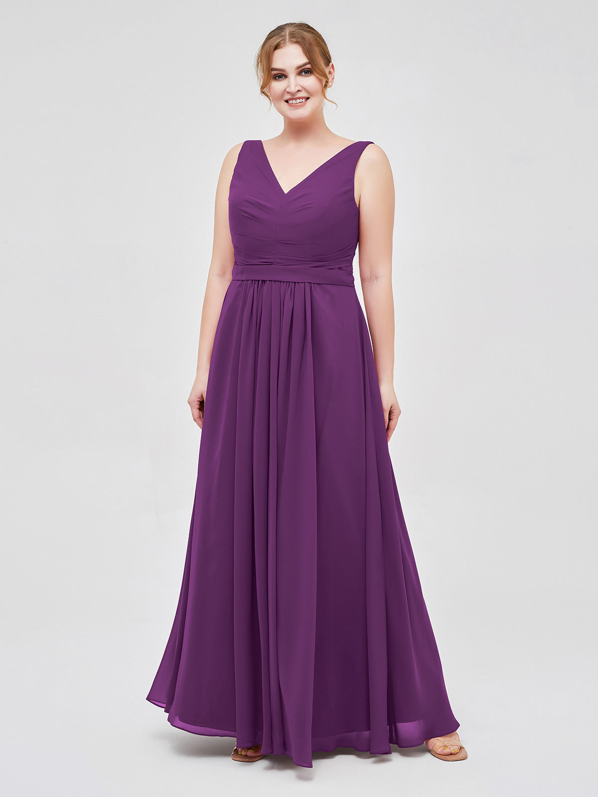 BABARONI V-neck Chiffon Long Dress of Bridesmaids Grape, Grape / US0 BABARONI V-neck Chiffon Long Dress of Bridesmaids Grape, Grape / US0