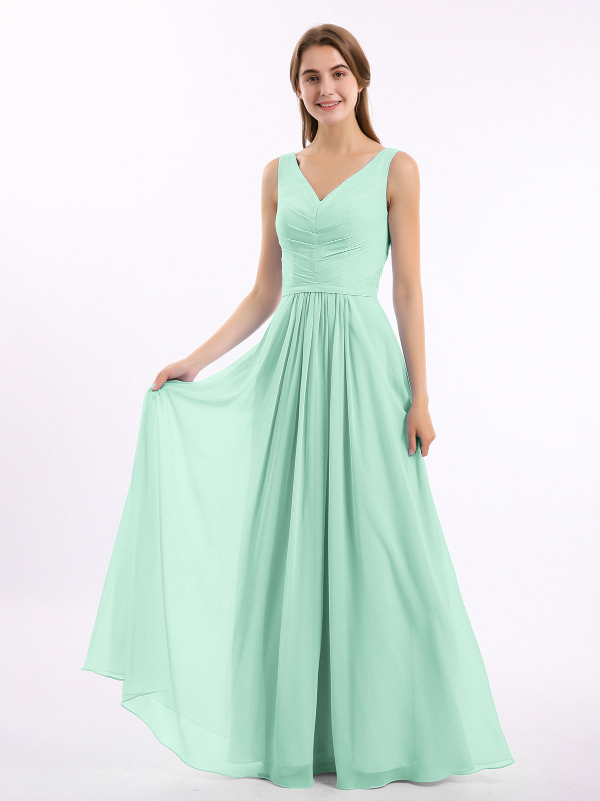 BABARONI V-neck Chiffon Long Dress of Bridesmaids Mint Green, Mint Green / US0 BABARONI V-neck Chiffon Long Dress of Bridesmaids Mint Green, Mint Green / US0