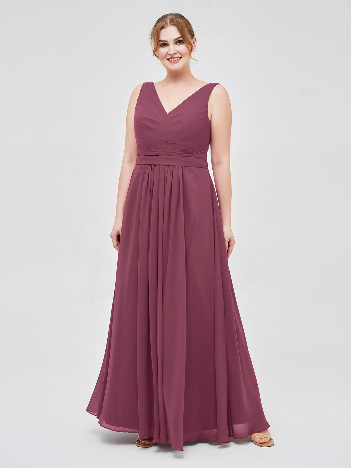 BABARONI V-neck Chiffon Long Dress of Bridesmaids Mulberry, Mulberry / US0