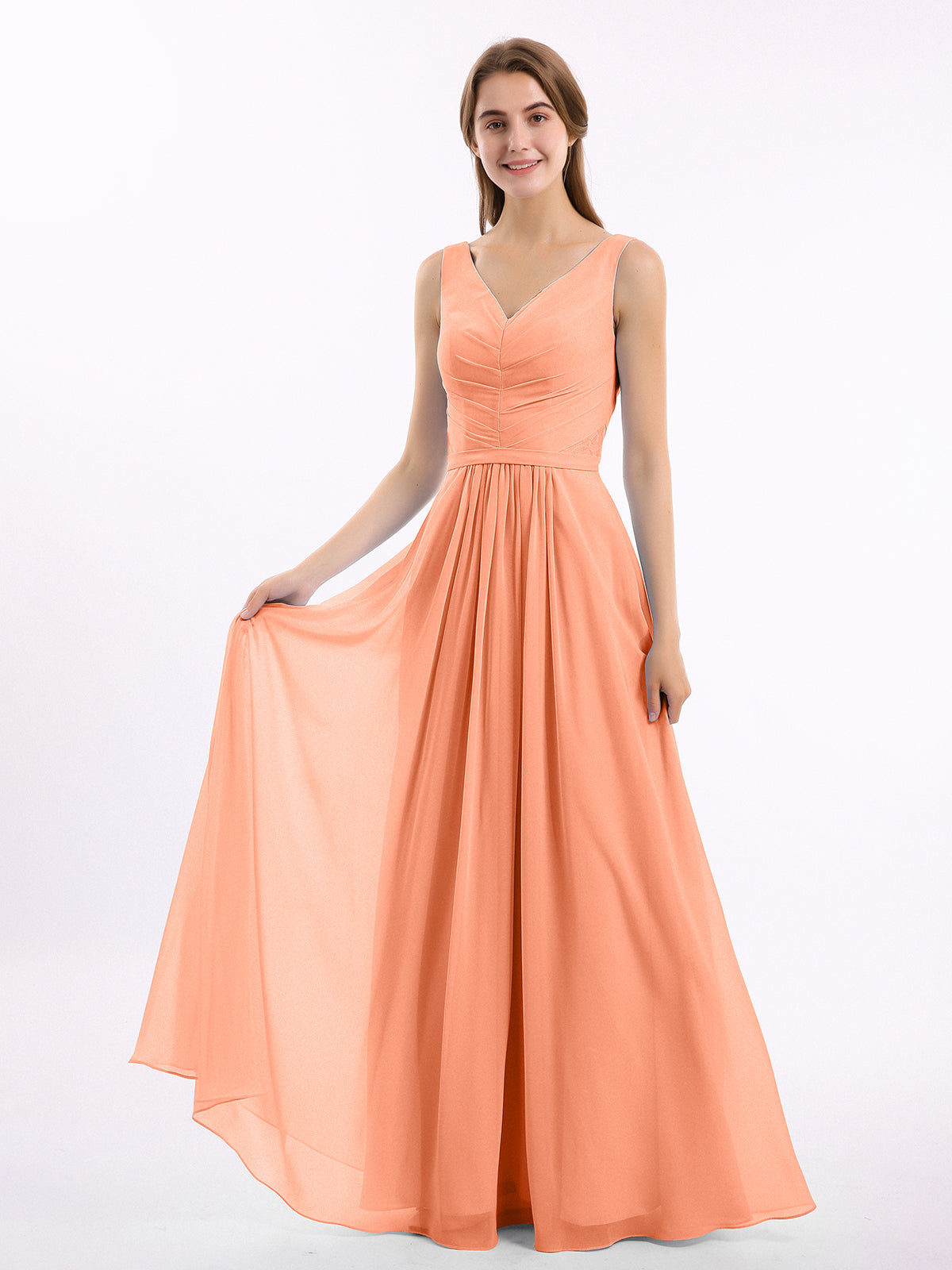 Long Halter Chiffon Dresses of Bridesmaid Papaya