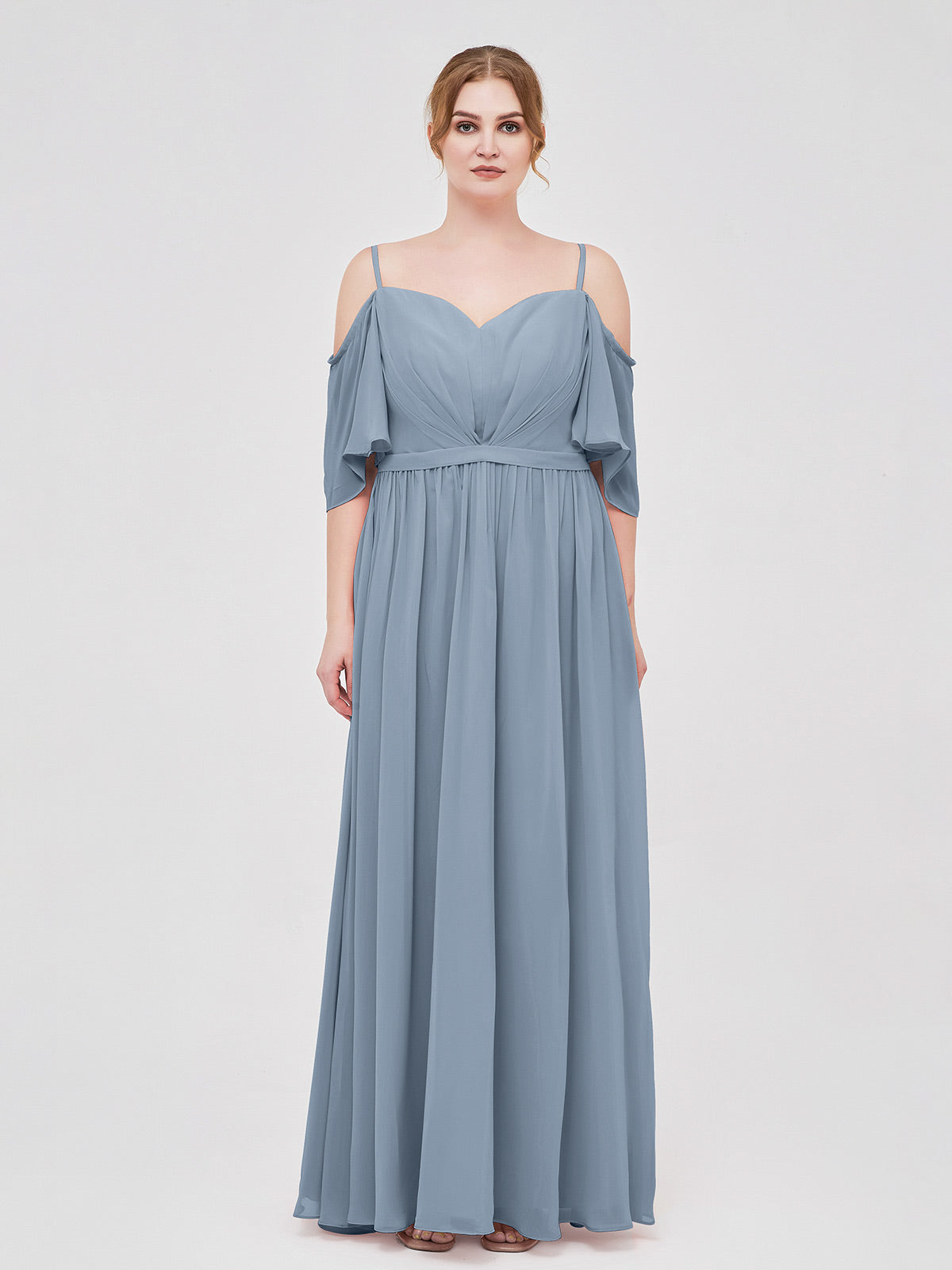 plus size dusty blue bridesmaid dresses BABARONI Chiffon Off-the-shoulder Floor-length Spaghetti Straps Belt A-line, Dusty Blue / US0 black floral maxi dress Little Girl Dress Puff Size:6-9 Month Fine pleats through the