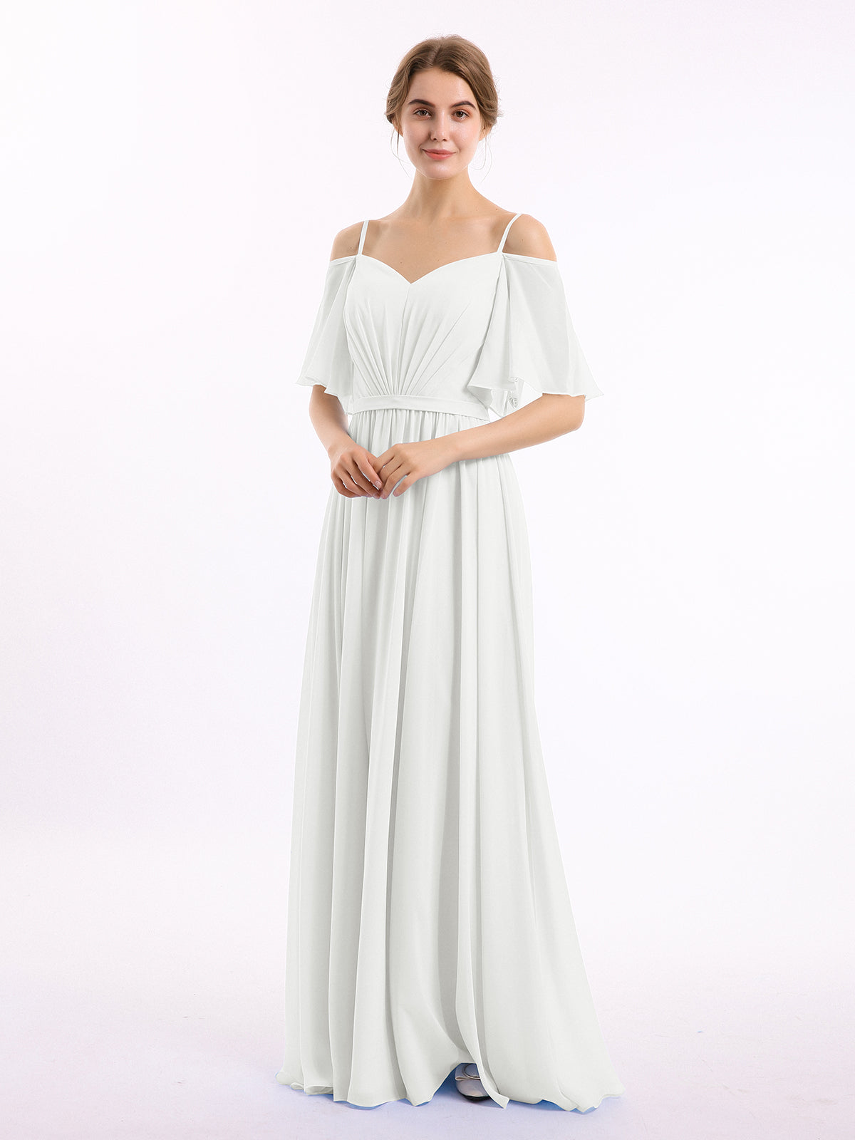 BABARONI Spaghetti Strap Off Shoulder Chiffon Dresses Ivory, Ivory / US0