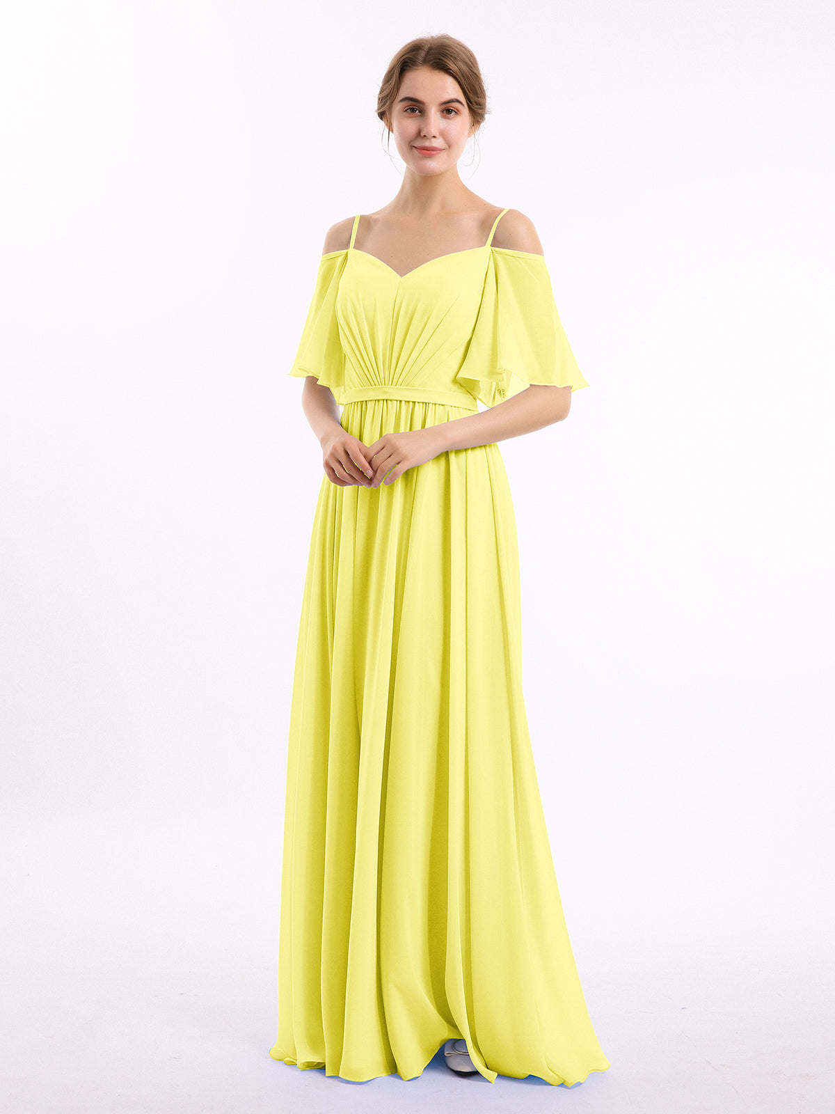 Off The Shoulder Chiffon Dresses with Spaghetti Straps Pearl Pink