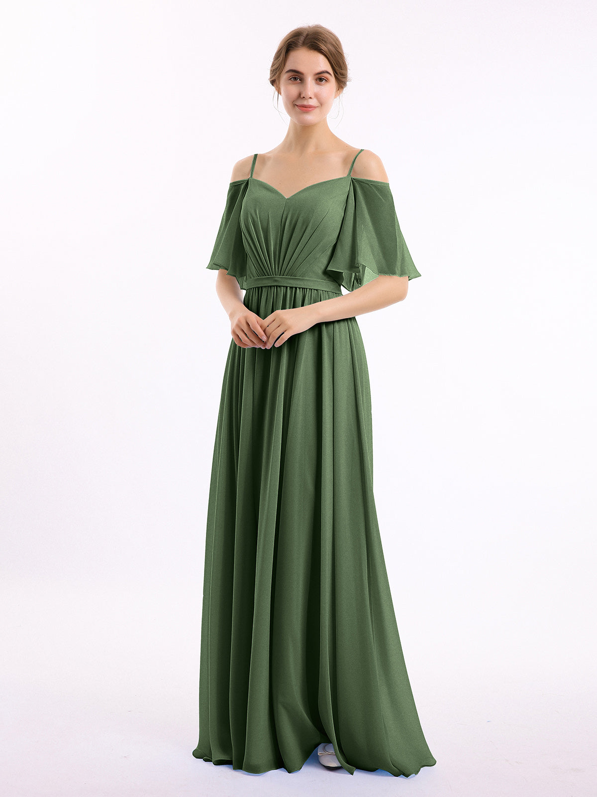 BABARONI Spaghetti Strap Off Shoulder Chiffon Dresses Olive Green, Olive Green / US0