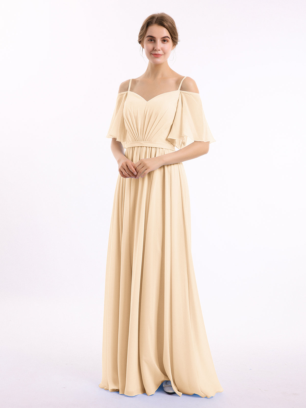 BABARONI Spaghetti Strap Off Shoulder Chiffon Dresses Peach, Peach / US0