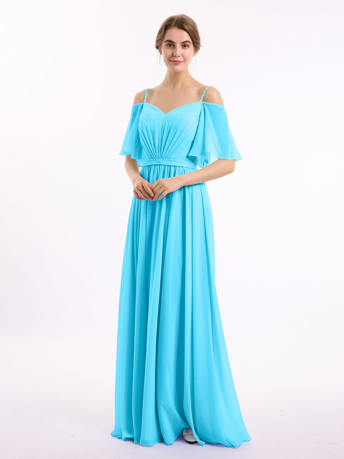 Off The Shoulder Chiffon Dresses with Spaghetti Straps Ink Blue Plus Size main image 0