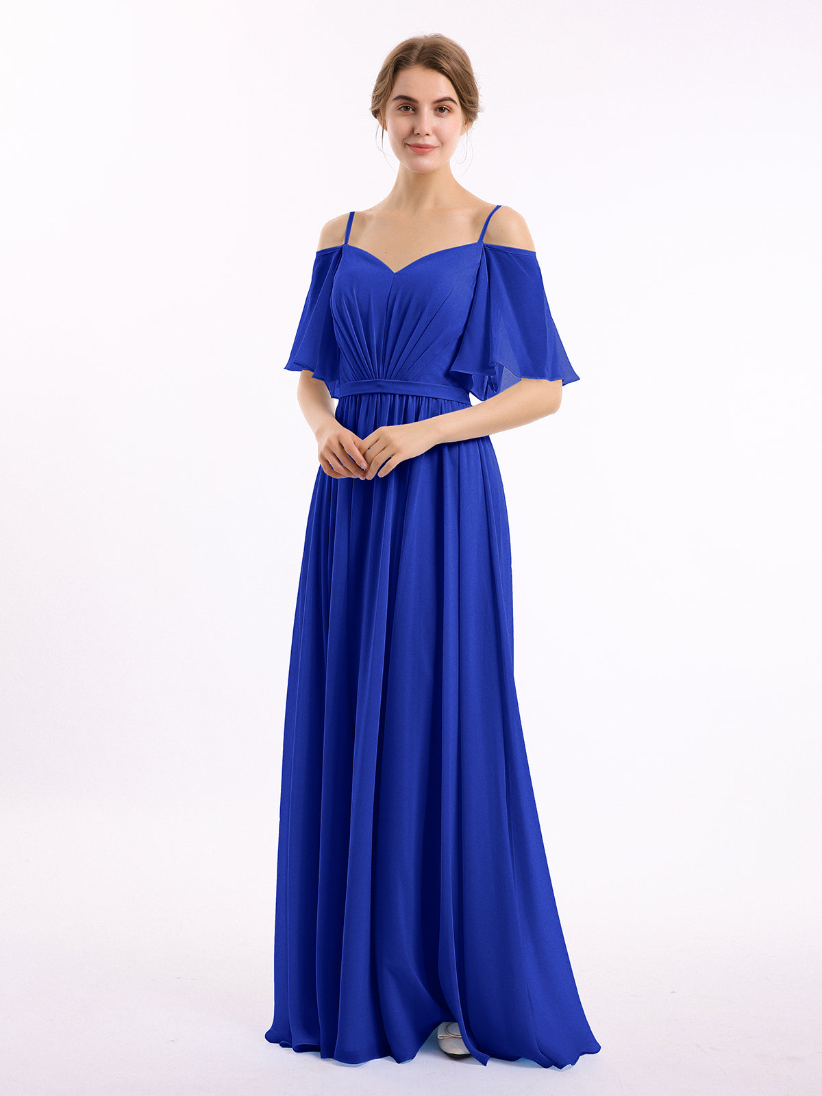 Spaghetti Strap Chiffon Dresses with Shoulder Ruffles Ocean Blue Plus Size