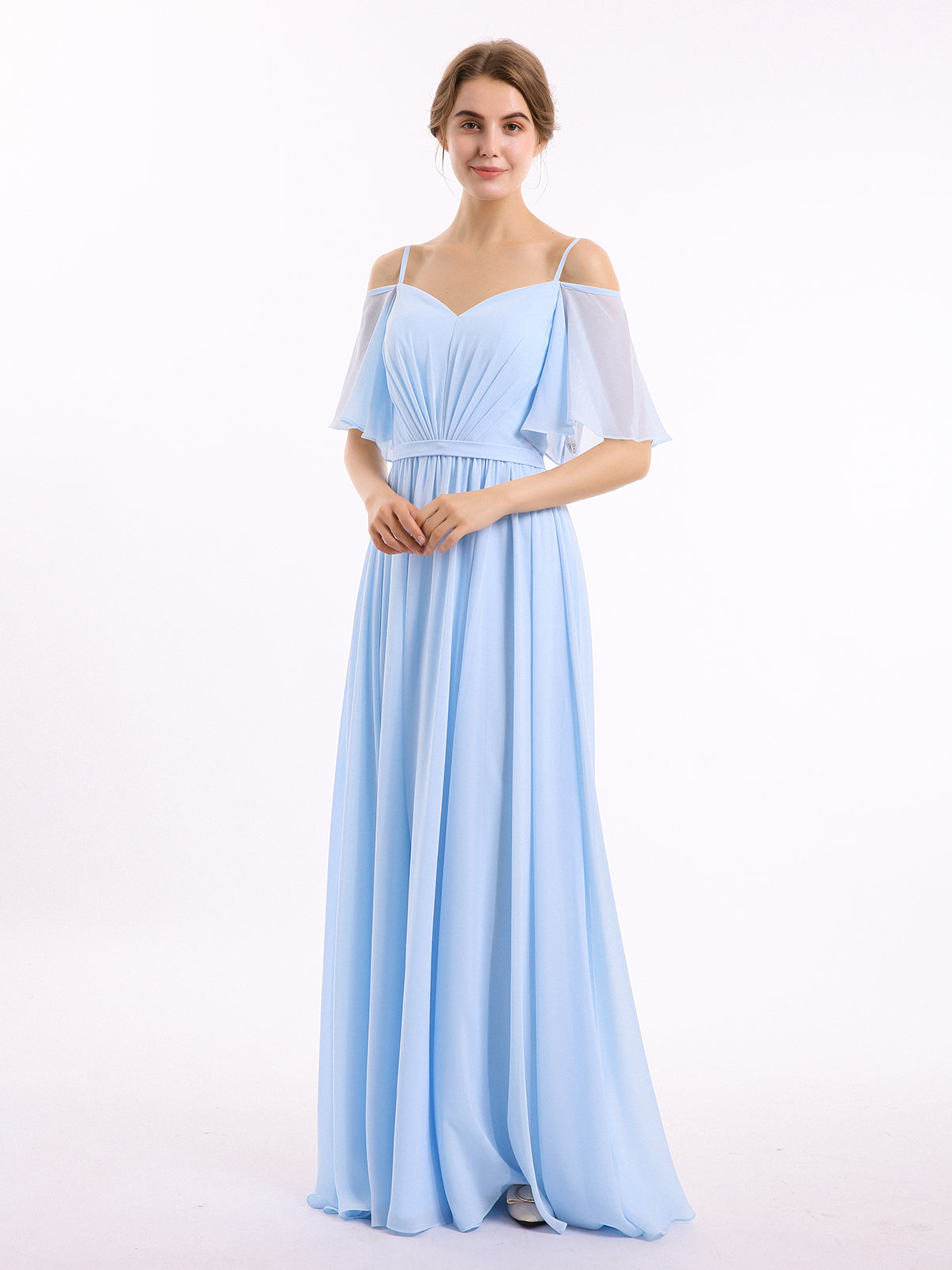 Full-length Spaghetti Strap Off Shoulder Chiffon Gown Mulberry Plus Size