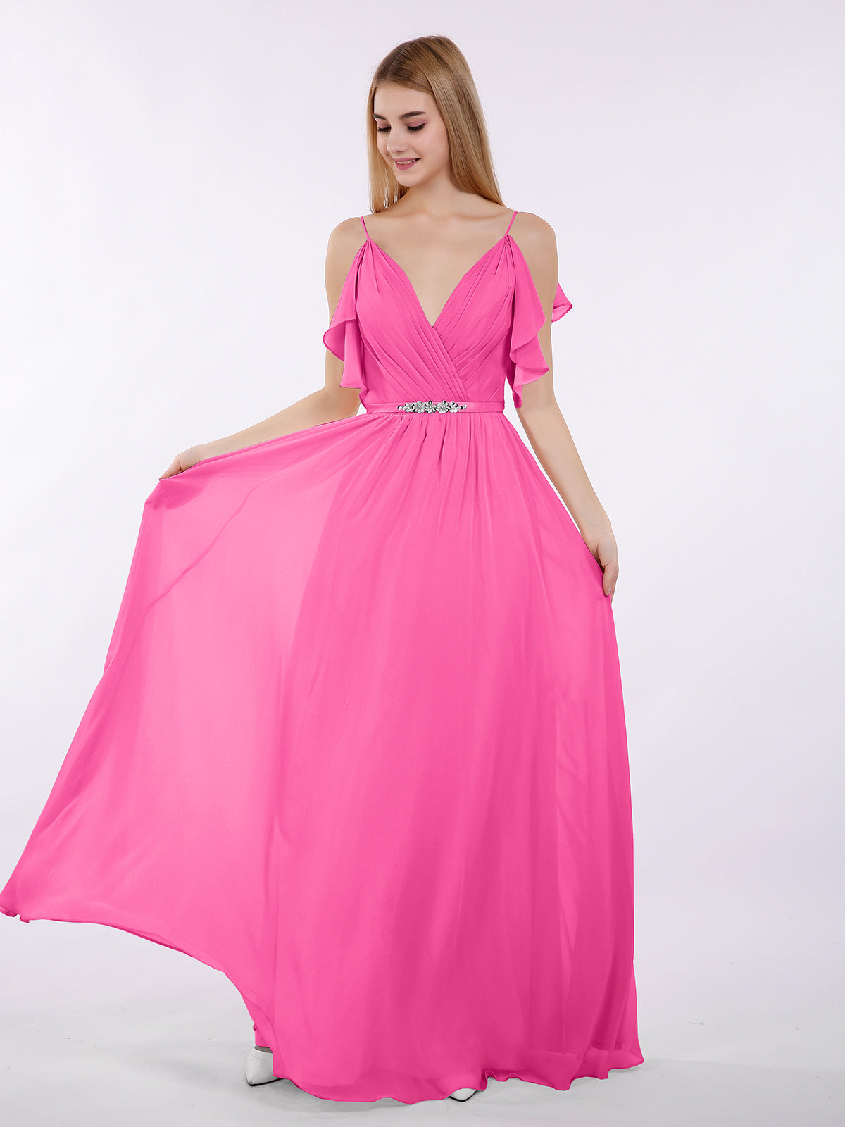 BABARONI Spaghetti Strap Chiffon Dress with V-Neck-Azalea Plus size, Azalea / US18