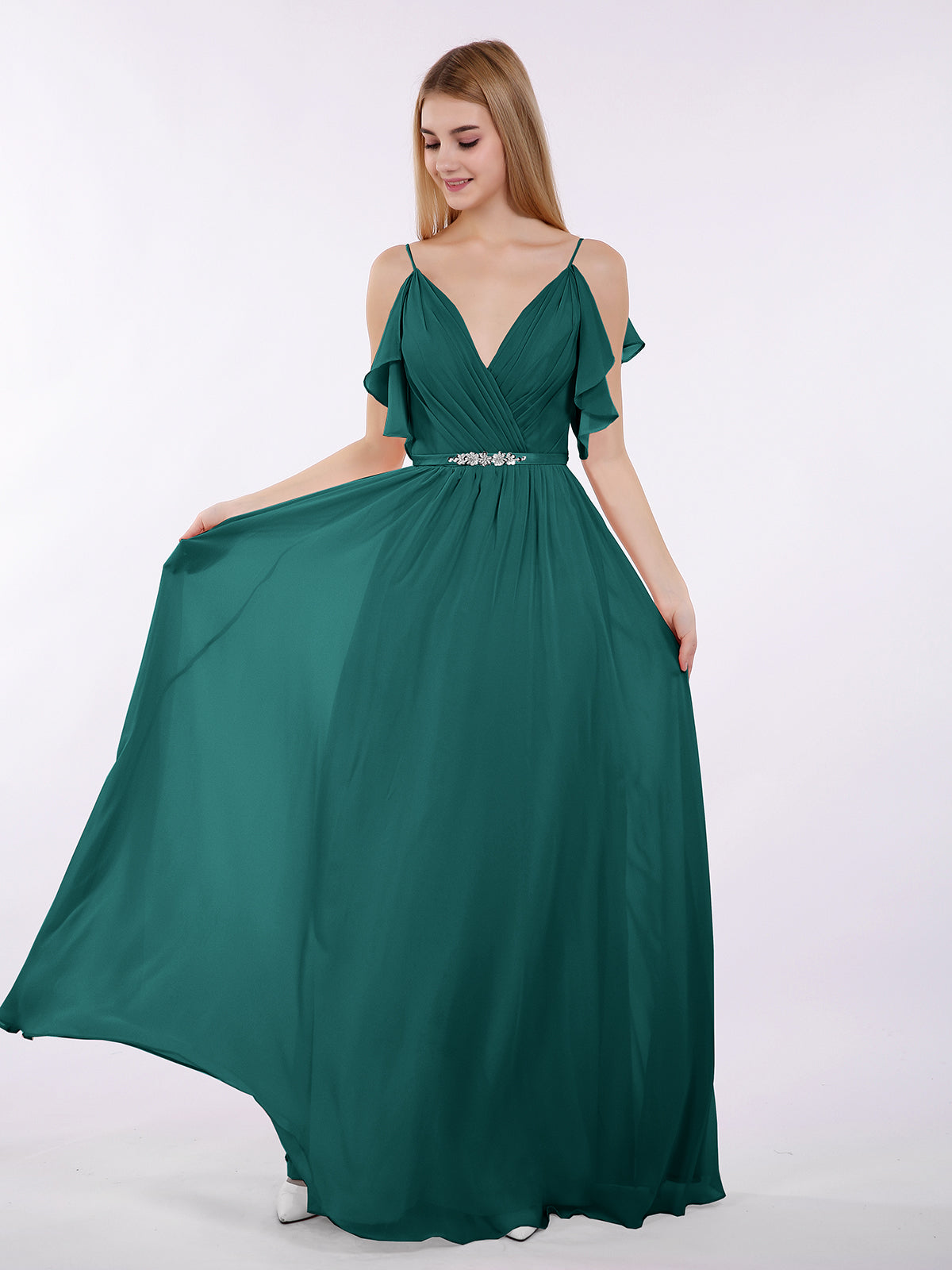 BABARONI Spaghetti Strap Chiffon Dress with V-neck-Peacock Plus size, Peacock / US18