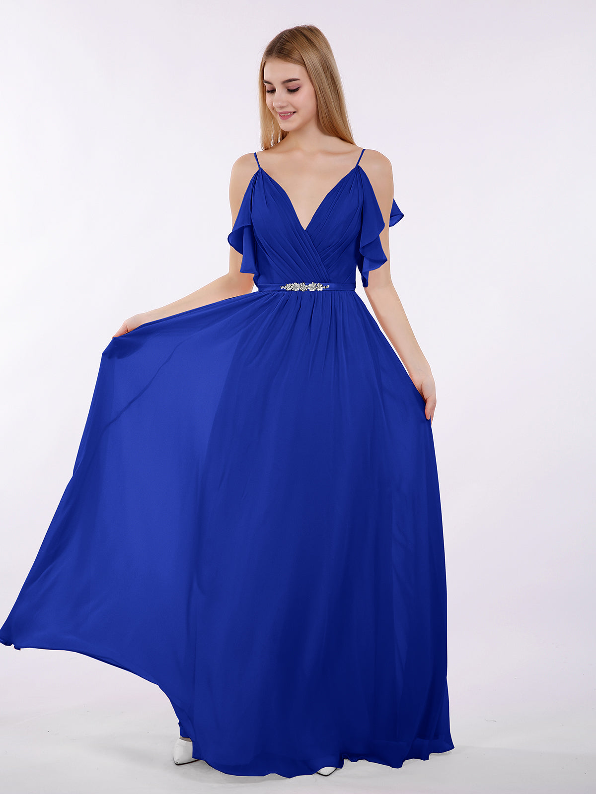 Halter Short Chiffron Dresses with V neck Blue Plus Size main image 0