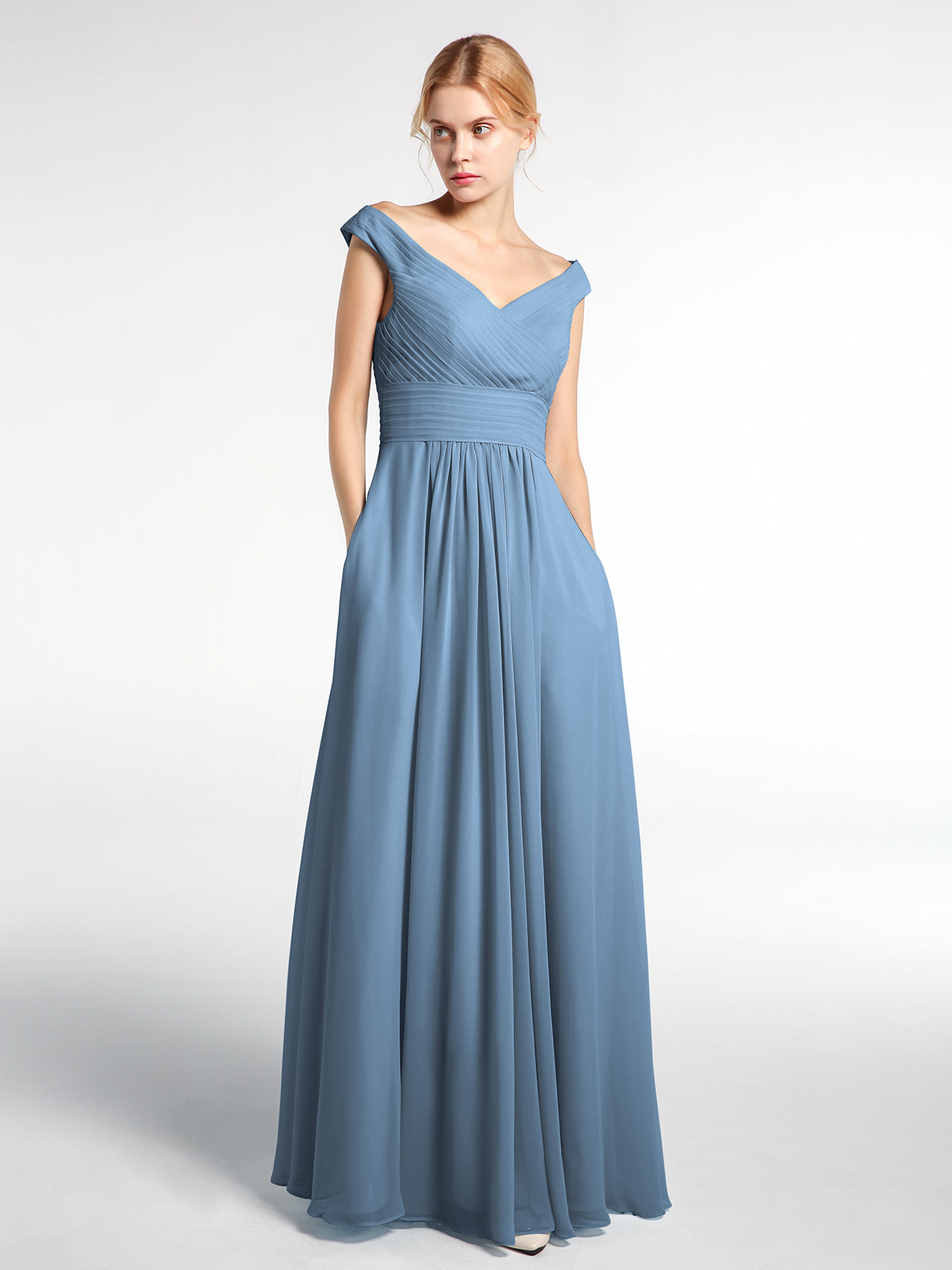 slate blue bridesmaid dresses with sleeves Kennedy Blue Haley Platinum Bridesmaid Dress