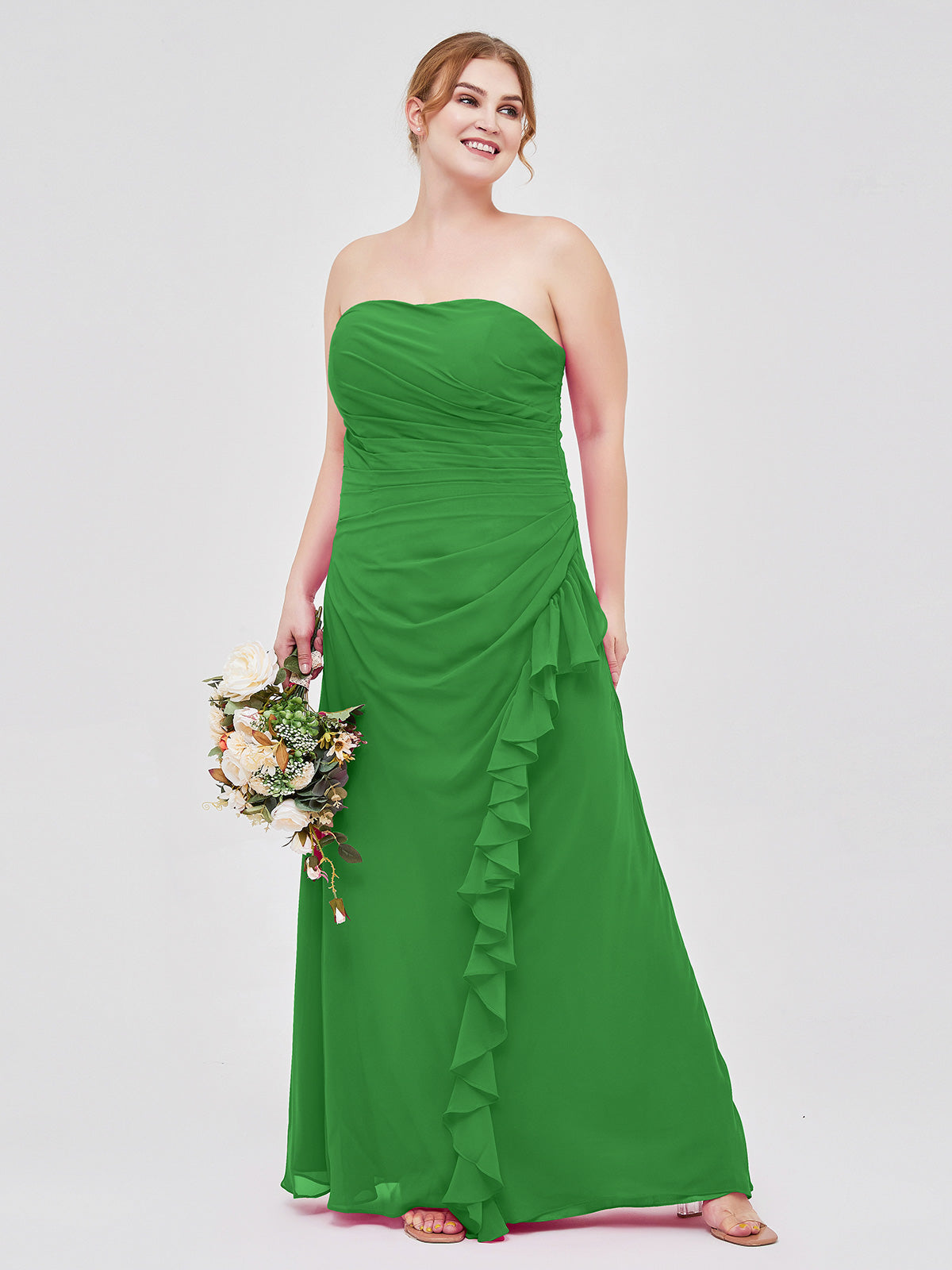 Strapless Long Sheath Chiffon Gown with Slit Jade