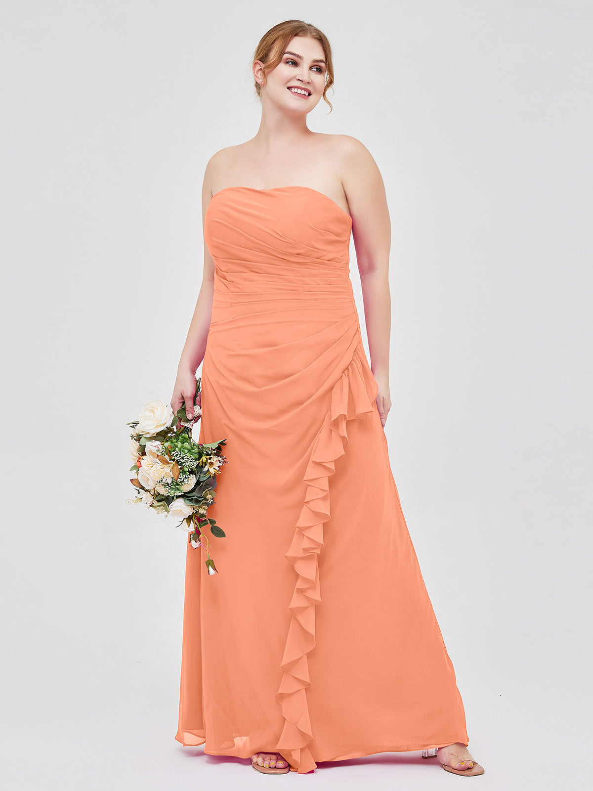Sleeveless Bridesmaid Gown with Ruffles Papaya main image 1