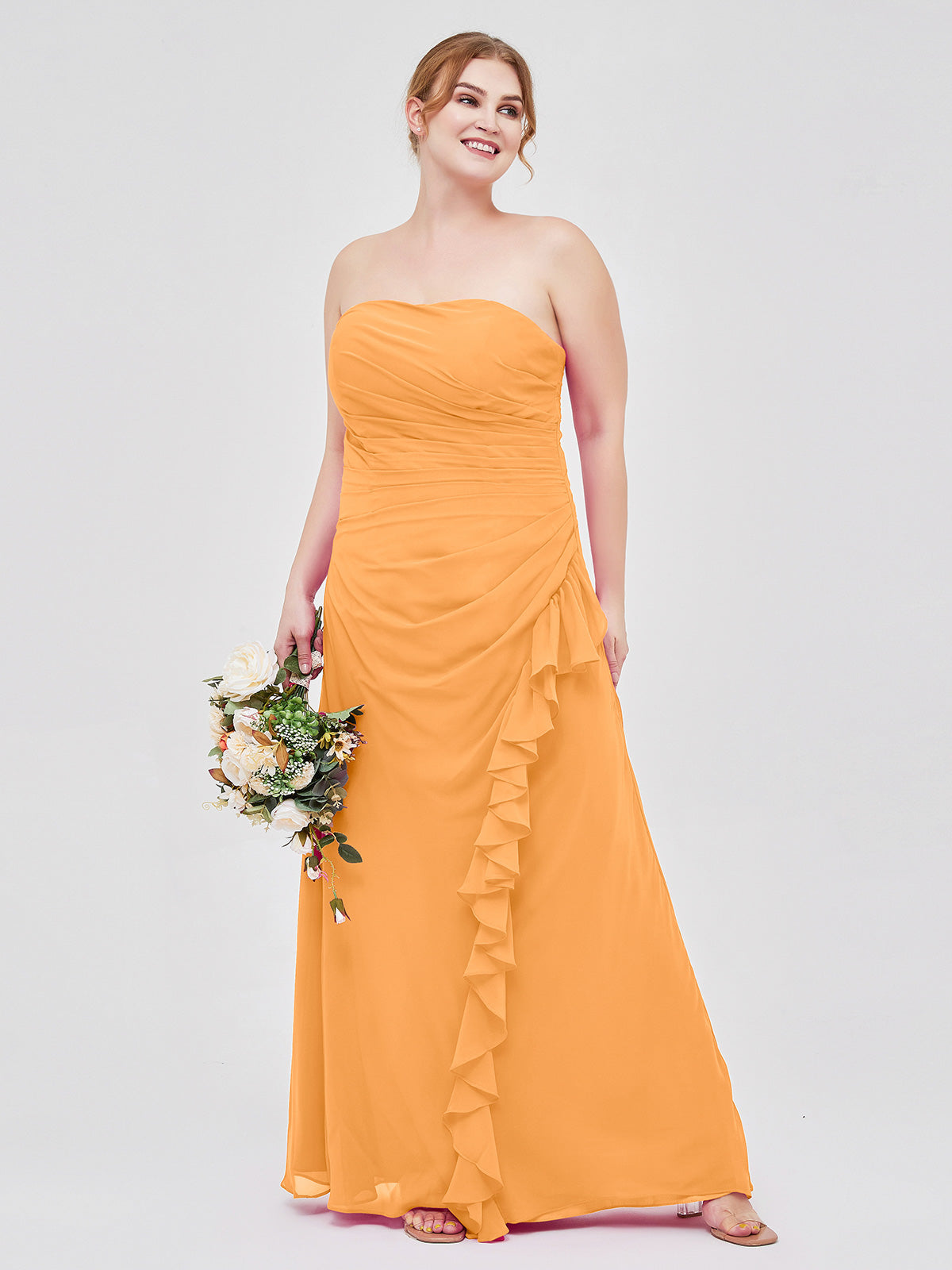 Strapless Mini Chiffon Dresses with Sweethart Tangerine main image 0