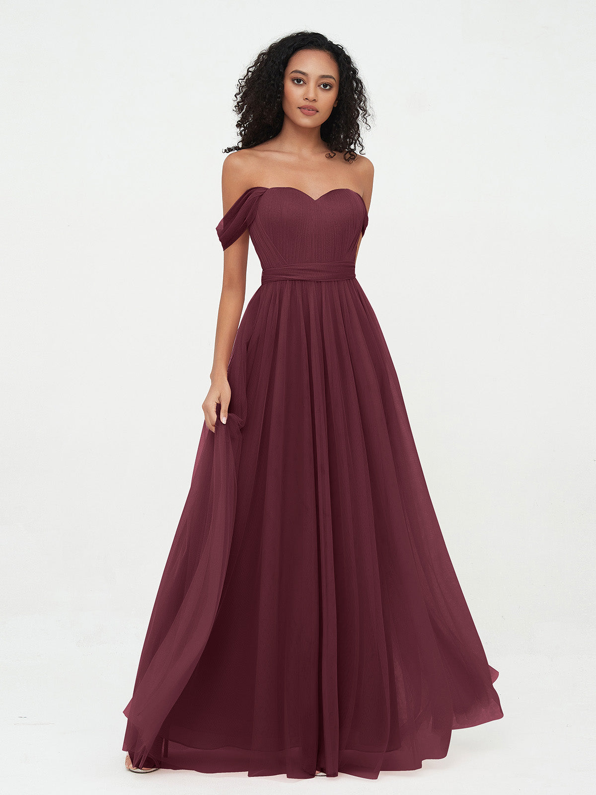 Off Shoulder Sweetheart Neck Max Tulle Dresses Mulberry Plus Size