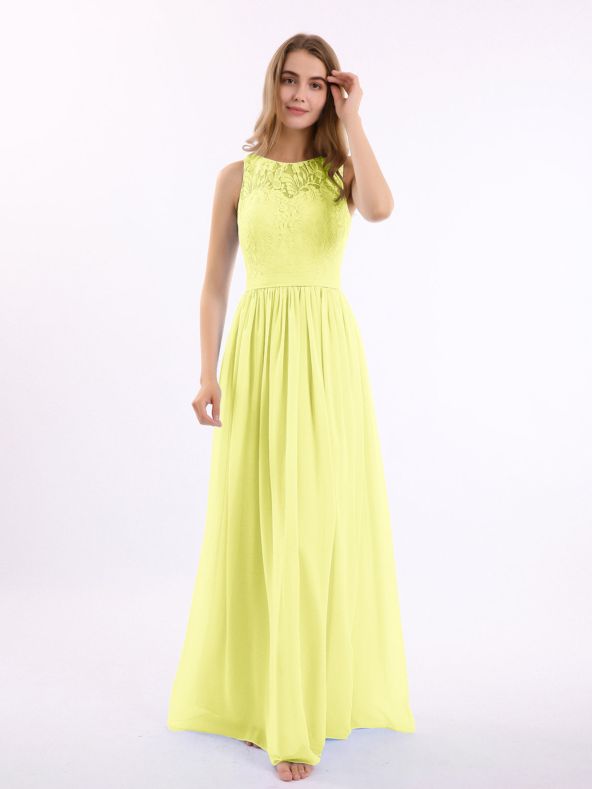 Lace Top Chiffon BUTTON Long Dresses Daffodil Plus Size main image 1