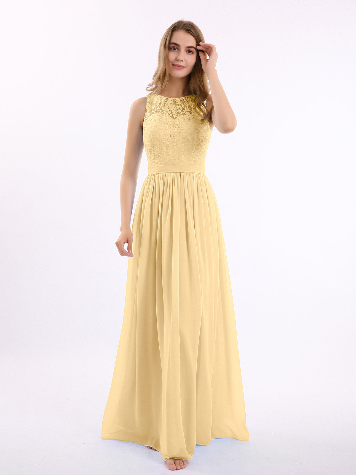 BABARONI Lace And Chiffon Long Gown of Bridesmaids-Gold Plus Size, Gold / US18
