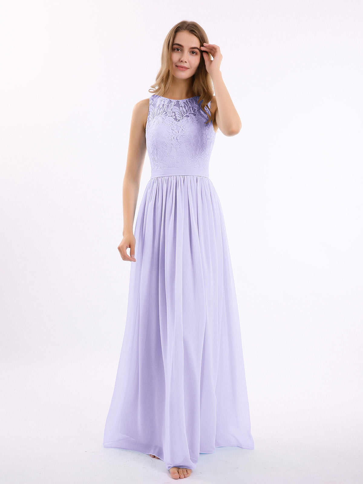 Illusion High Neck Chiffon Bridesmaid Gown Lilac Plus Size