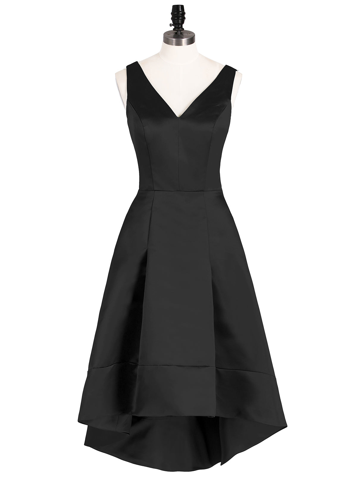 BABARONI V-neck Satin High Low Bridesmaid Dresses-Black, Black / US0