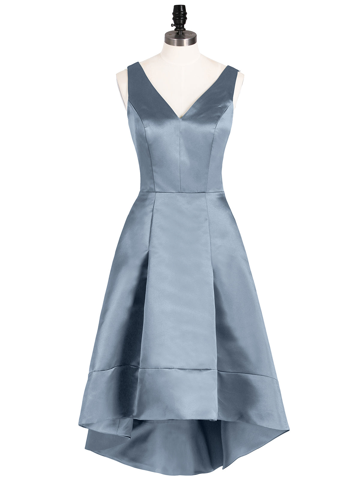 BABARONI V-neck Satin High Low Bridesmaid Dresses-Dusty Blue, Dusty Blue / US0