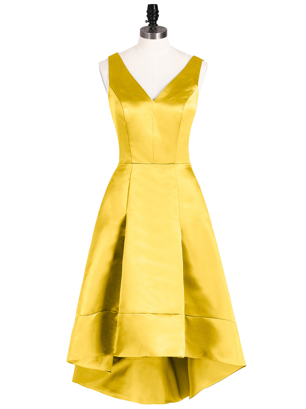 BABARONI V-neck Satin High Low Bridesmaid Dresses-Marigold Plus Size, Marigold / US18