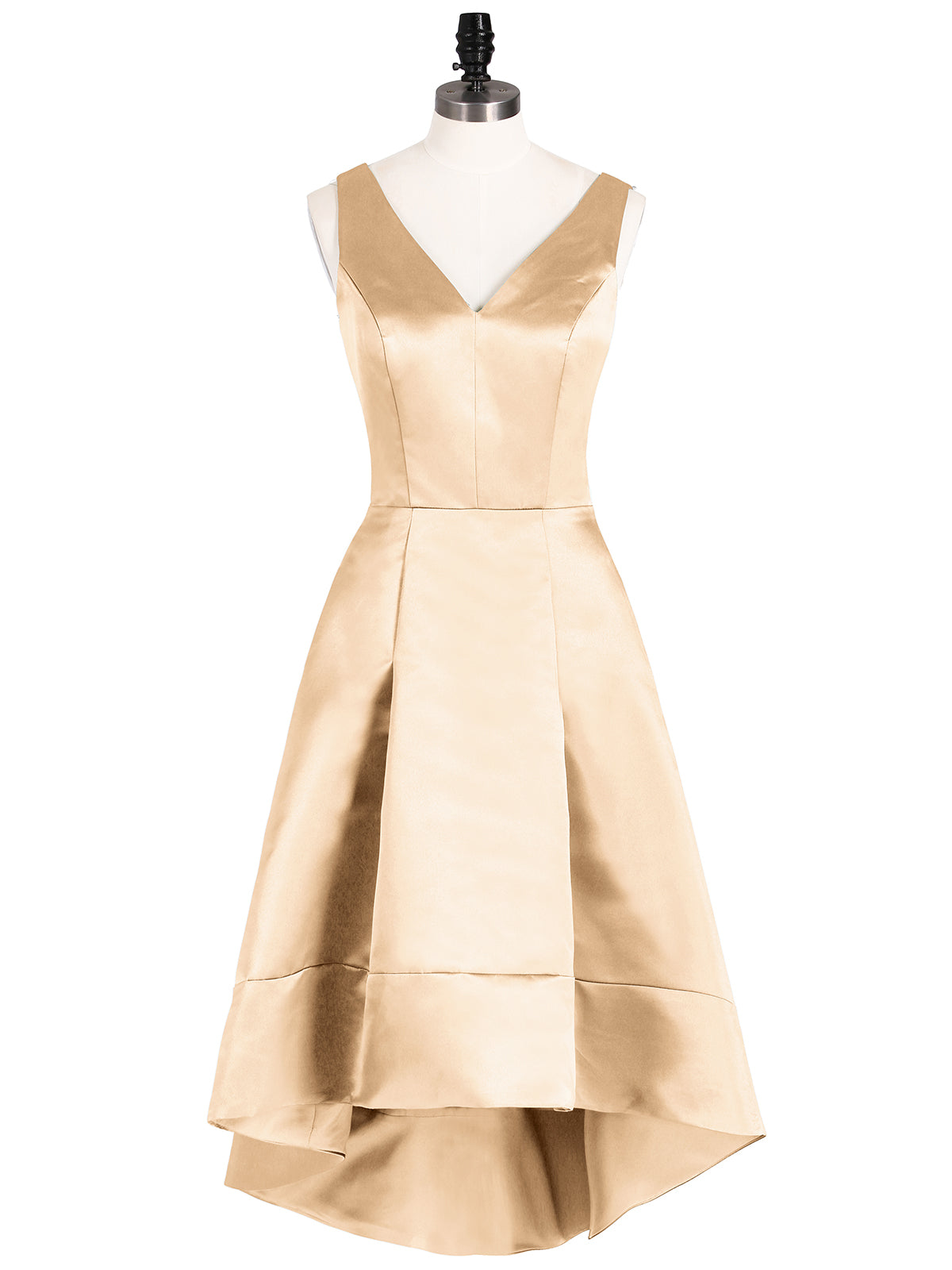 BABARONI V-neck Satin High Low Bridesmaid Dresses-Peach, Peach / US0