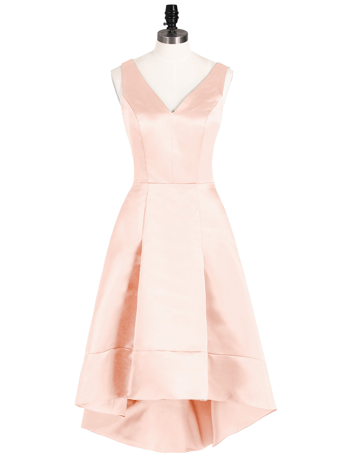 BABARONI V-Neck Satin High Low Bridesmaid Dresses-Pearl Pink, Pearl Pink / US0