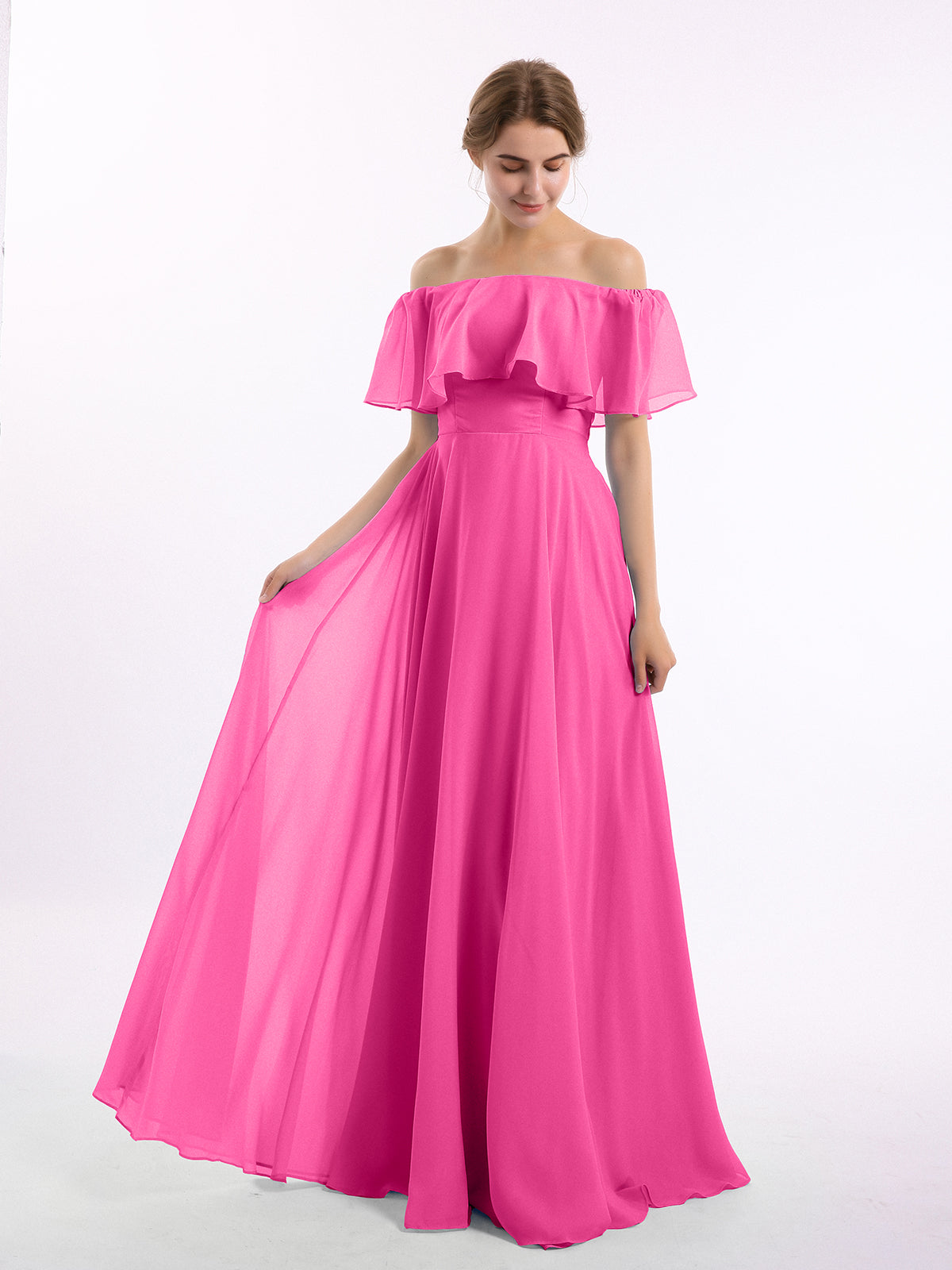 BABARONI Off the Shoulder Chiffon Full Length Dress-Azalea, Azalea / US0 BABARONI Off the Shoulder Chiffon Full Length Dress-Azalea, Azalea / US0