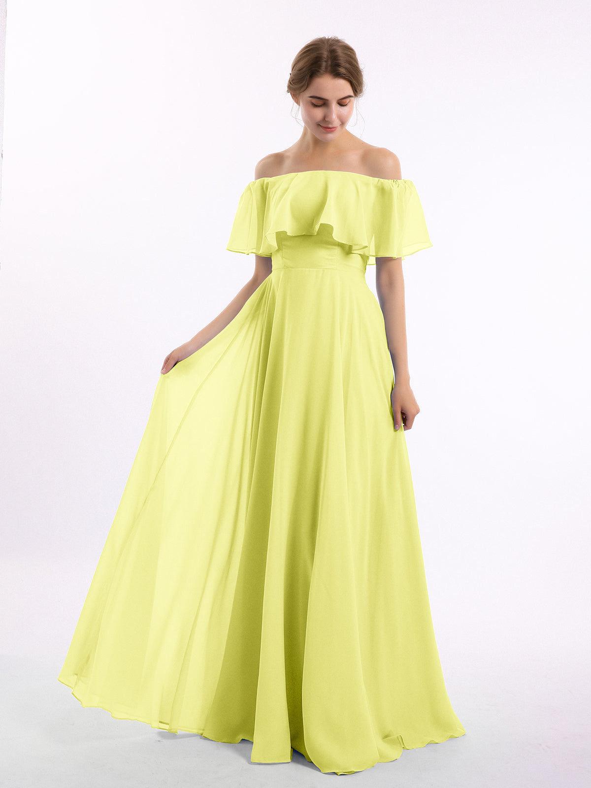 daffodil bridesmaid dresses Spaghetti Straps Sheath/Column Long Chiffon Bridesmaid Dresses With Slit Pleats 4 heavily beaded Color:Floral Apricot Wine Red The Jessica | Longline