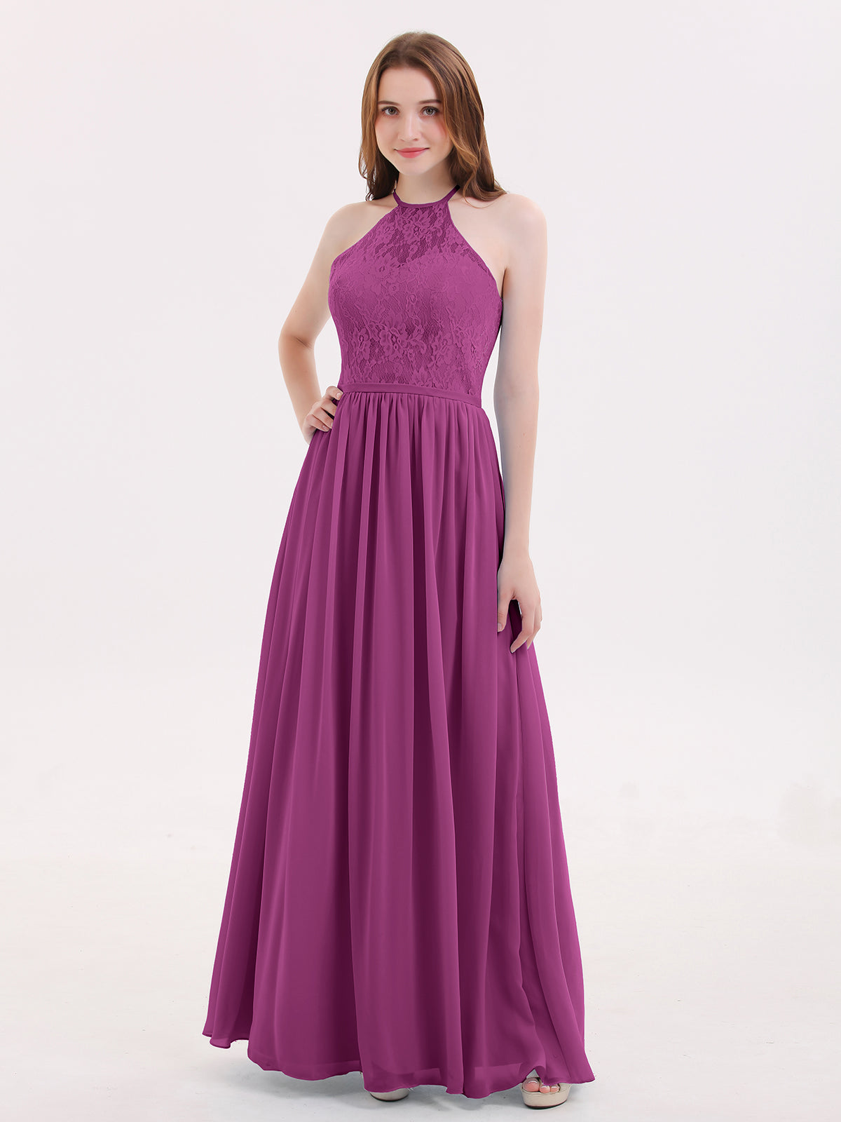 V-neck Chiffon Dresses with Lace Strap Orchid Plus Size main image 0