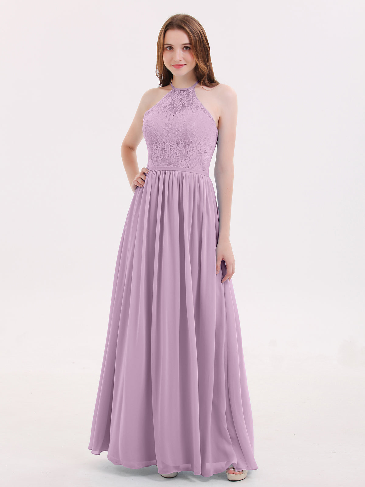 Sleeveless Halter Floor-length Lace Dress Wisteria Plus Size main image 1