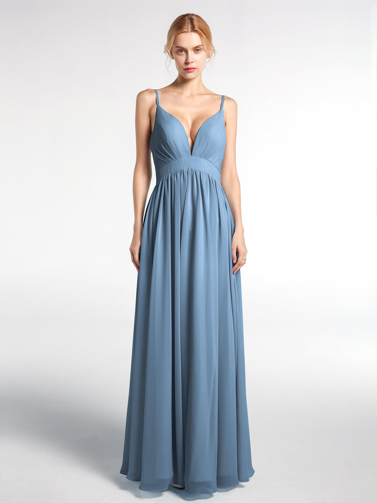 BABARONI Deep V-neck Empire Waist Chiffon Long Dress-Slate Blue, Slate Blue / US0