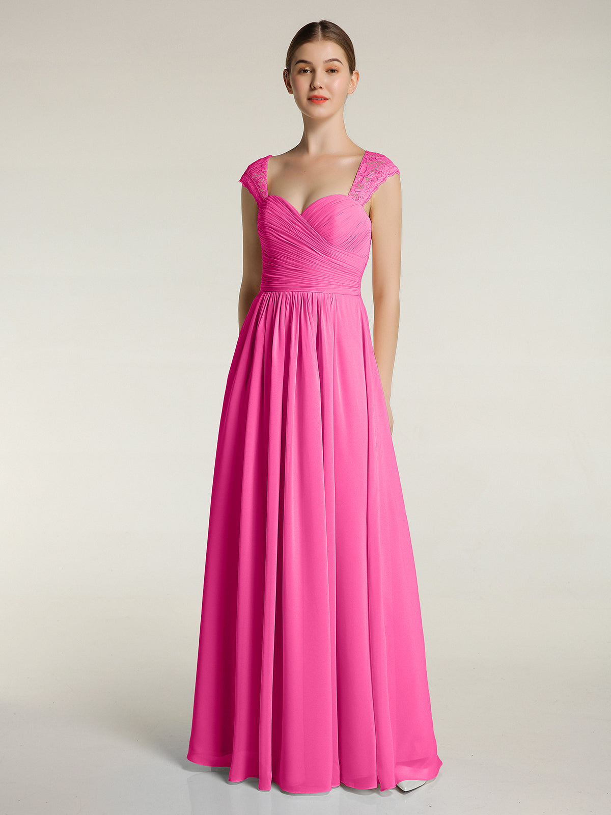 BABARONI Sweetheart Chiffon Dresses with Lace Cap Sleeves Azalea, Azalea / US0