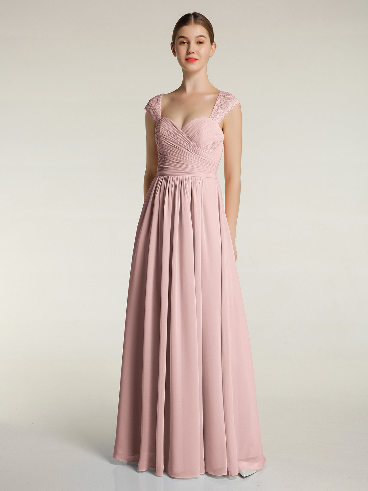Stunning Spaghetti Straps Sweetheart Neck Chiffon Dresses Dusty Rose main image 1