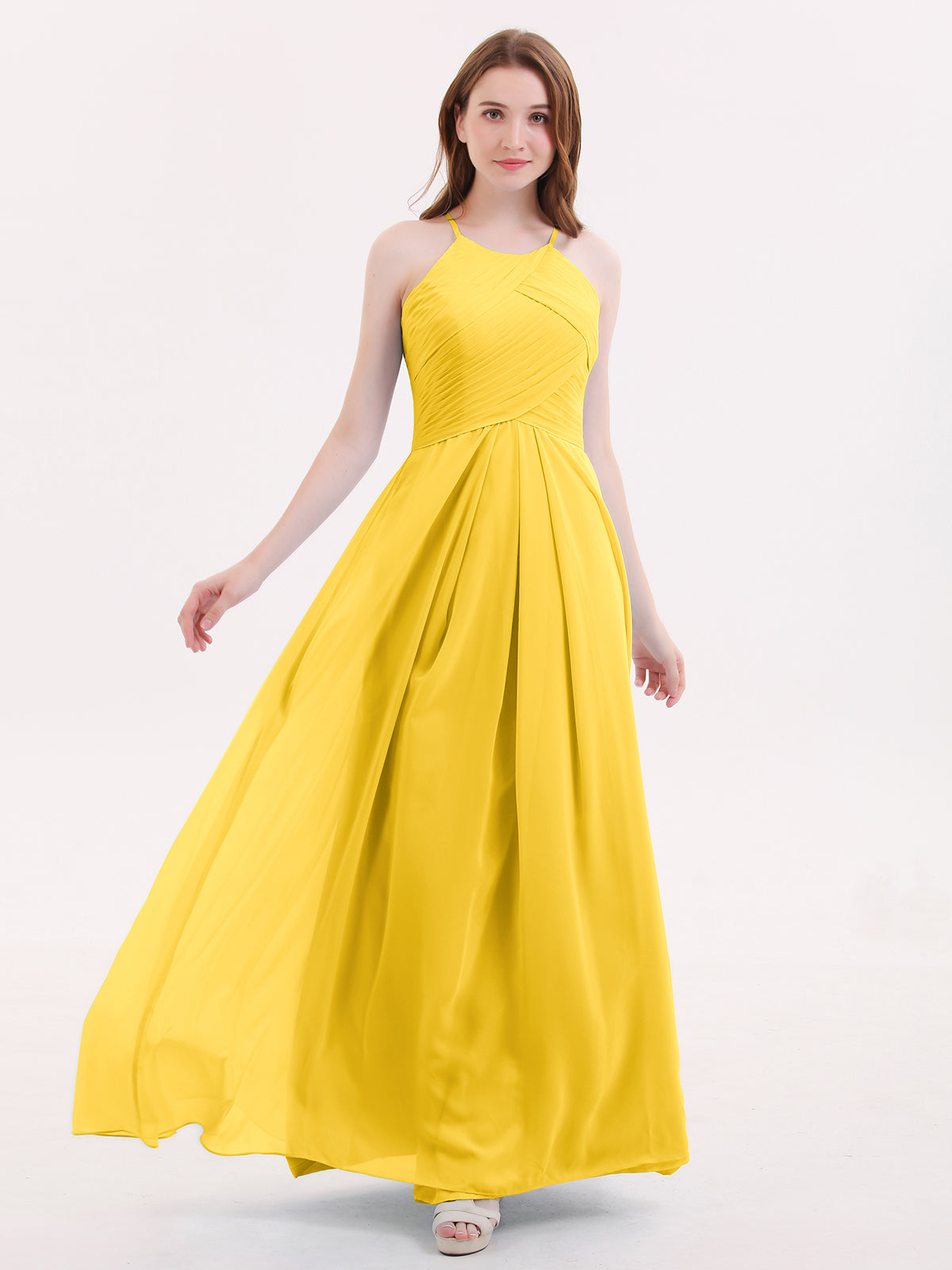 Yellow Long Halter Bridesmaid Dresses