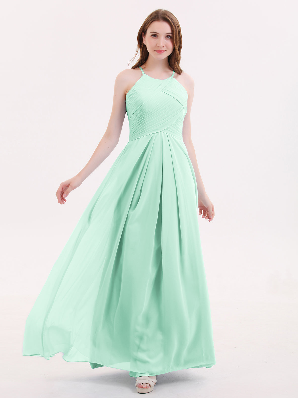 long mint bridesmaid dresses Long Mint Green Bridesmaid Dresses A-Line V-Neck Straps Long Stretch Satin  Bridesmaid Dresses With Split