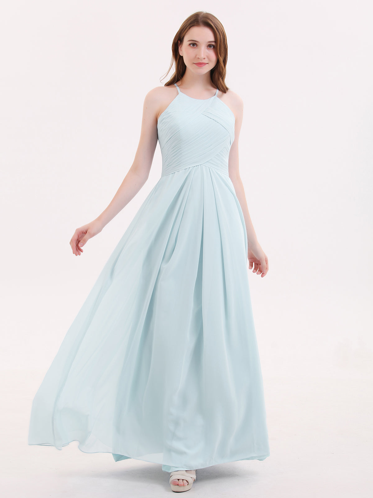 Heloise Long Chiffon Halter Bridesmaid Dresses-Mist Plus Size