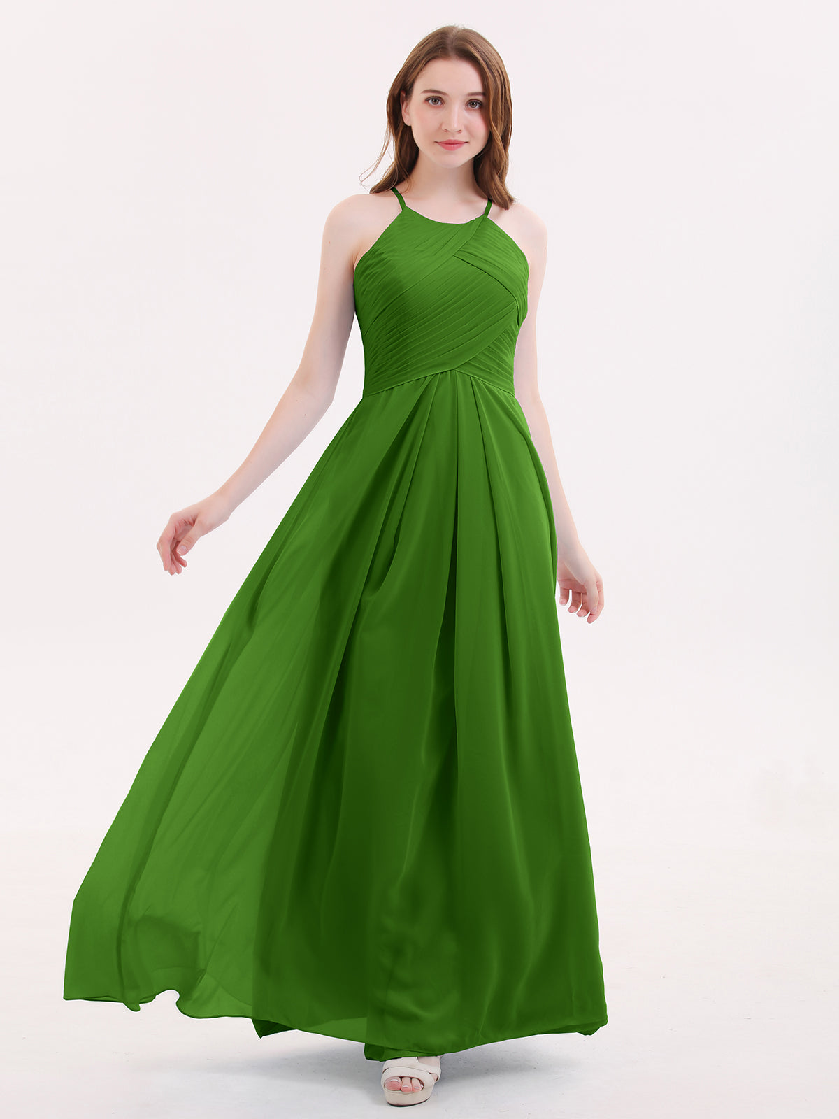 BABARONI Long Chiffon Halter Bridesmaid Dresses-Moss, Moss / US0