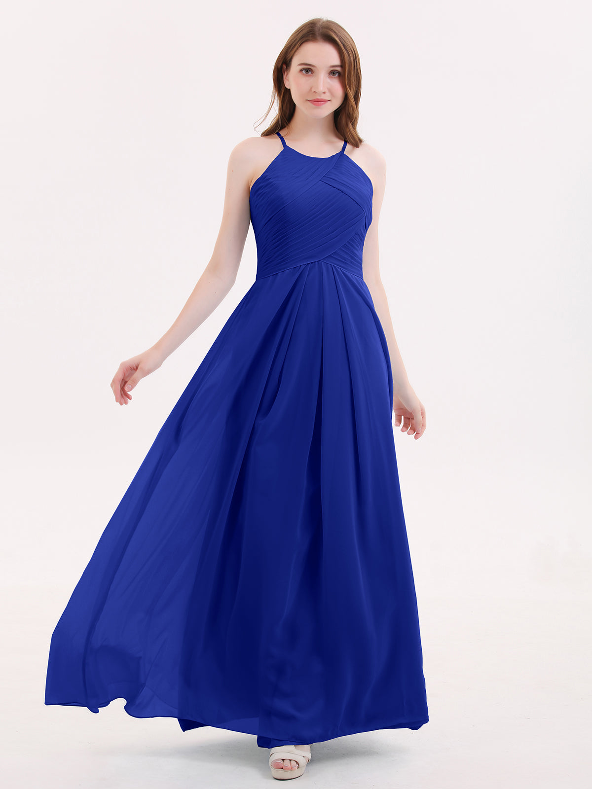BABARONI Long Chiffon Halter Bridesmaid Dresses-Royal Blue, Royal Blue / US0