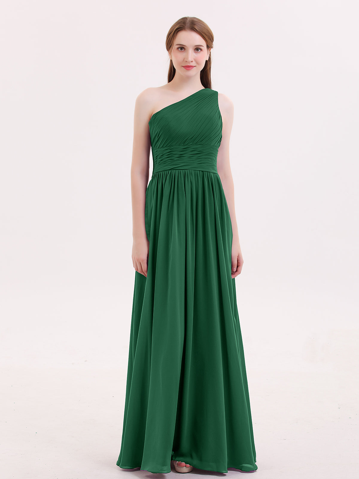 One Shoulder Chiffon Wedding Party Dresses Dark Green Plus Size