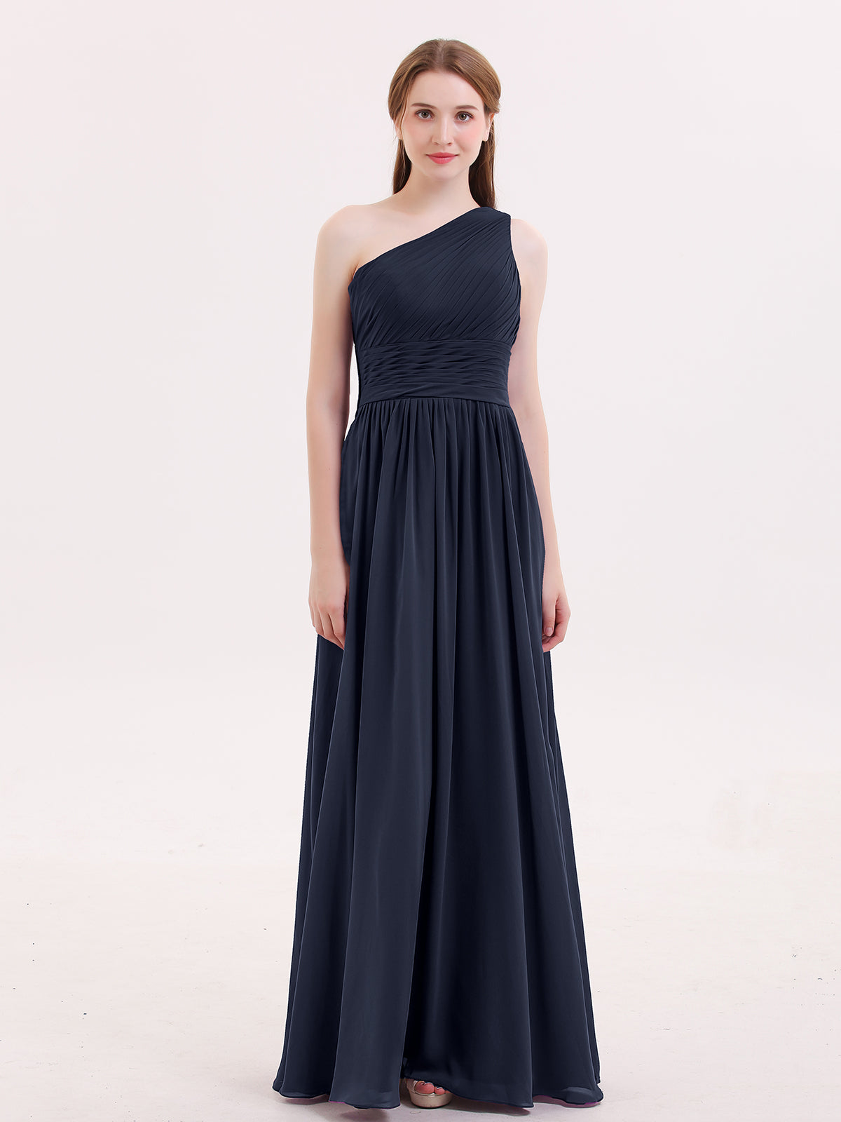 navy blue one shoulder maxi dress NELIA One Shoulder Maxi Column Dress main image 0